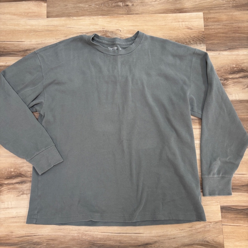 Abercrombie & Fitch Ribbed Shirt XL Relaxed Fit Long Sleeve Cotton Gray Tee